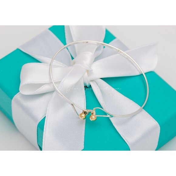 Tiffany & Co. Bracelet Vintage Double Heart Gold Accent Silver Bangle - Picture 7 of 13